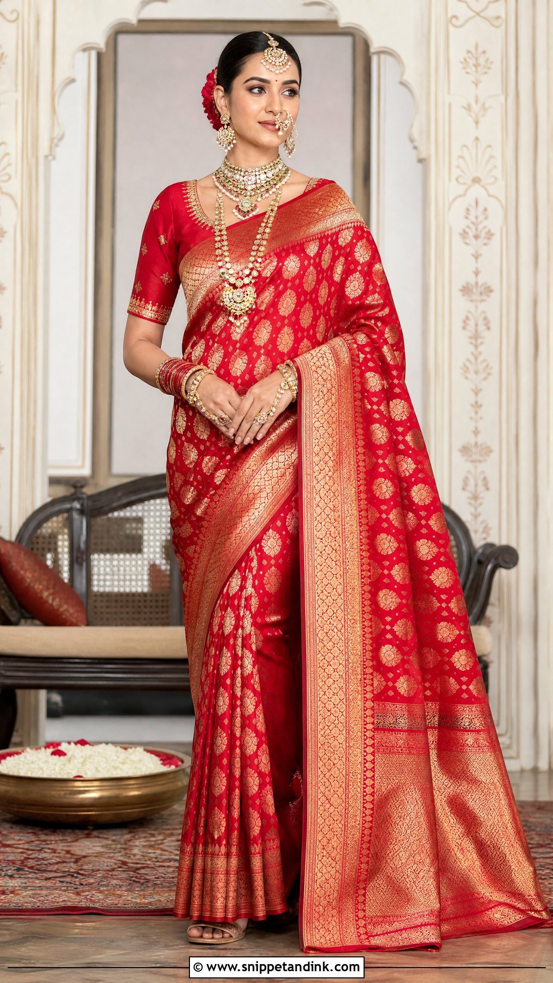 Red Banarasi Bridal Saree - Snippet and Ink - 20 Royal Indian Bride Outfit Ideas