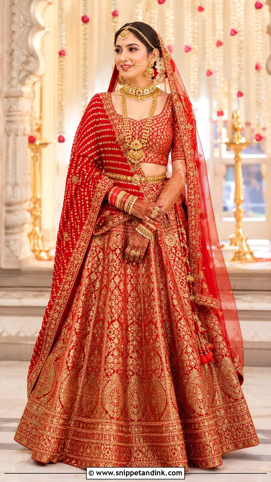 Red Banarasi Gujarati Bridal Lehenga - Snippet and Ink - 20 Gujrati Wedding Brides Ideas