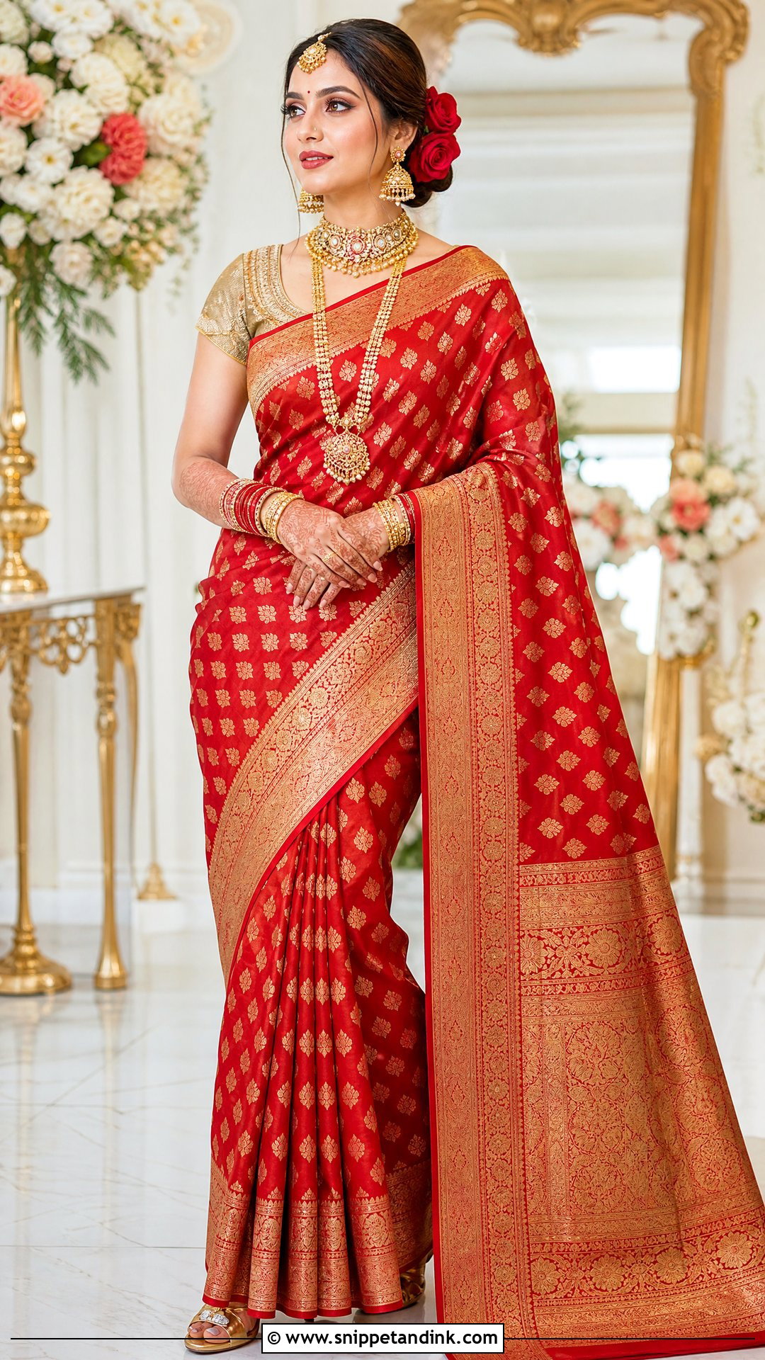 Red Banarasi Indian Bridal Saree - Snippet and Ink - 20 Indian Bridal Wedding Dresses