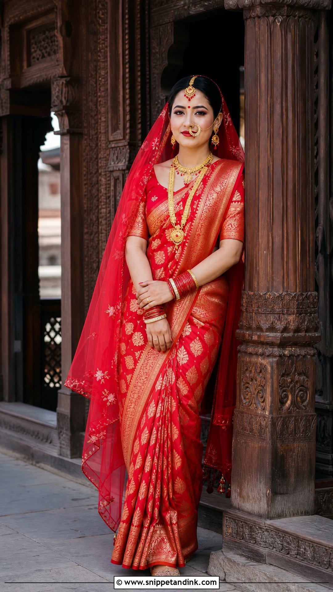 Red Banarasi Nepali Wedding Sari - Snippet and Ink - 25 Nepali Wedding Dress Ideas