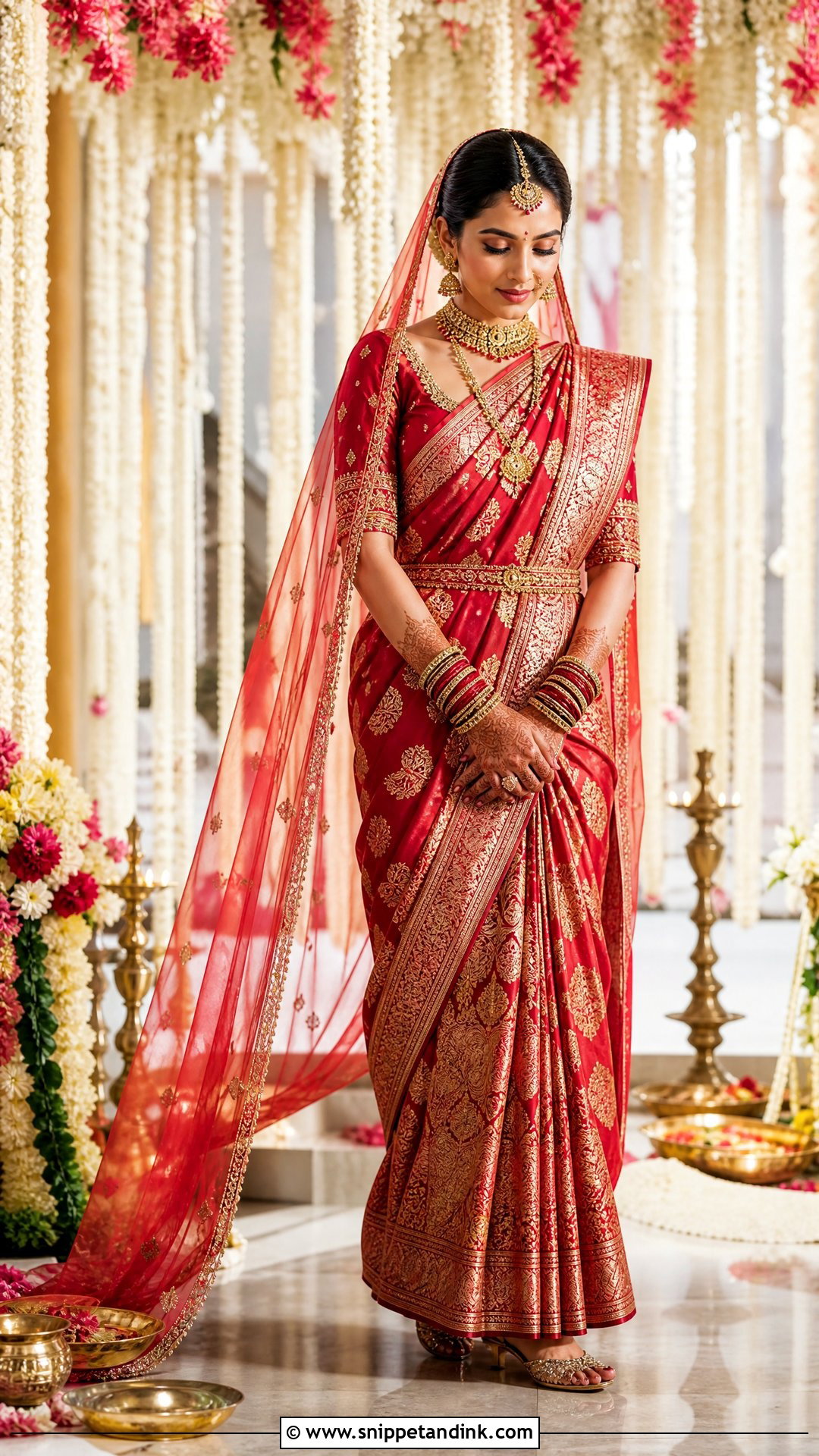Red Banarasi Sabyasachi Bridal Saree - Snippet and Ink - 20 Indian Bridal Wear Sabyasachi Brides Ideas
