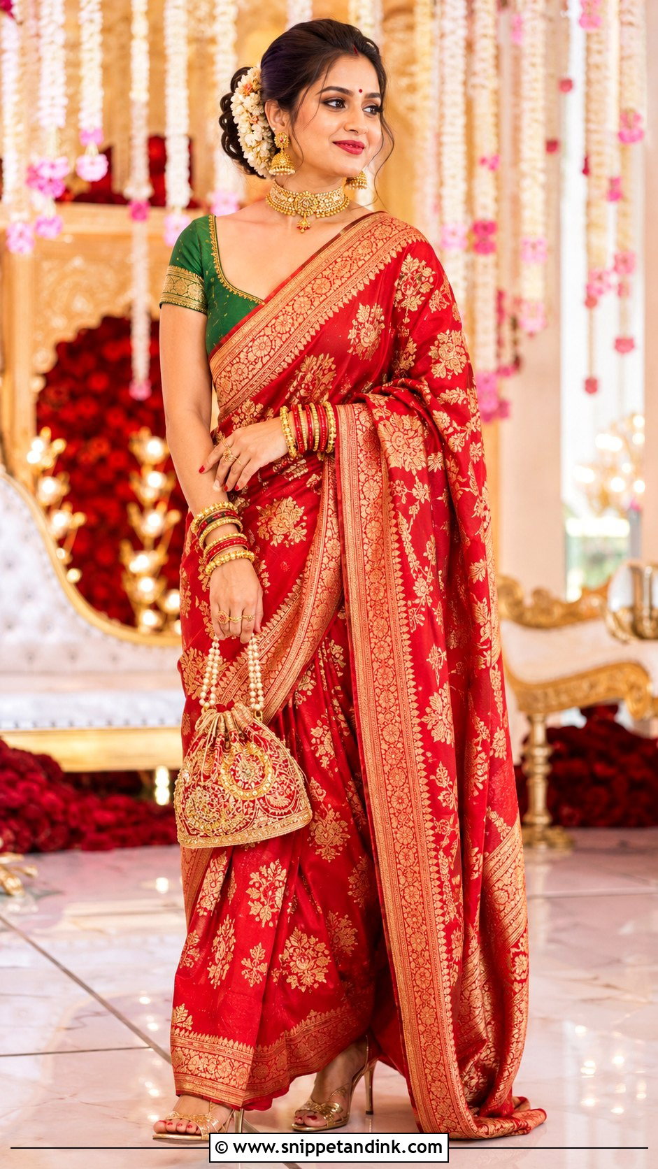 Red Banarasi Saree Bhabhi Look - Snippet and Ink - 20 Bhabhi Look in Wedding Ideas