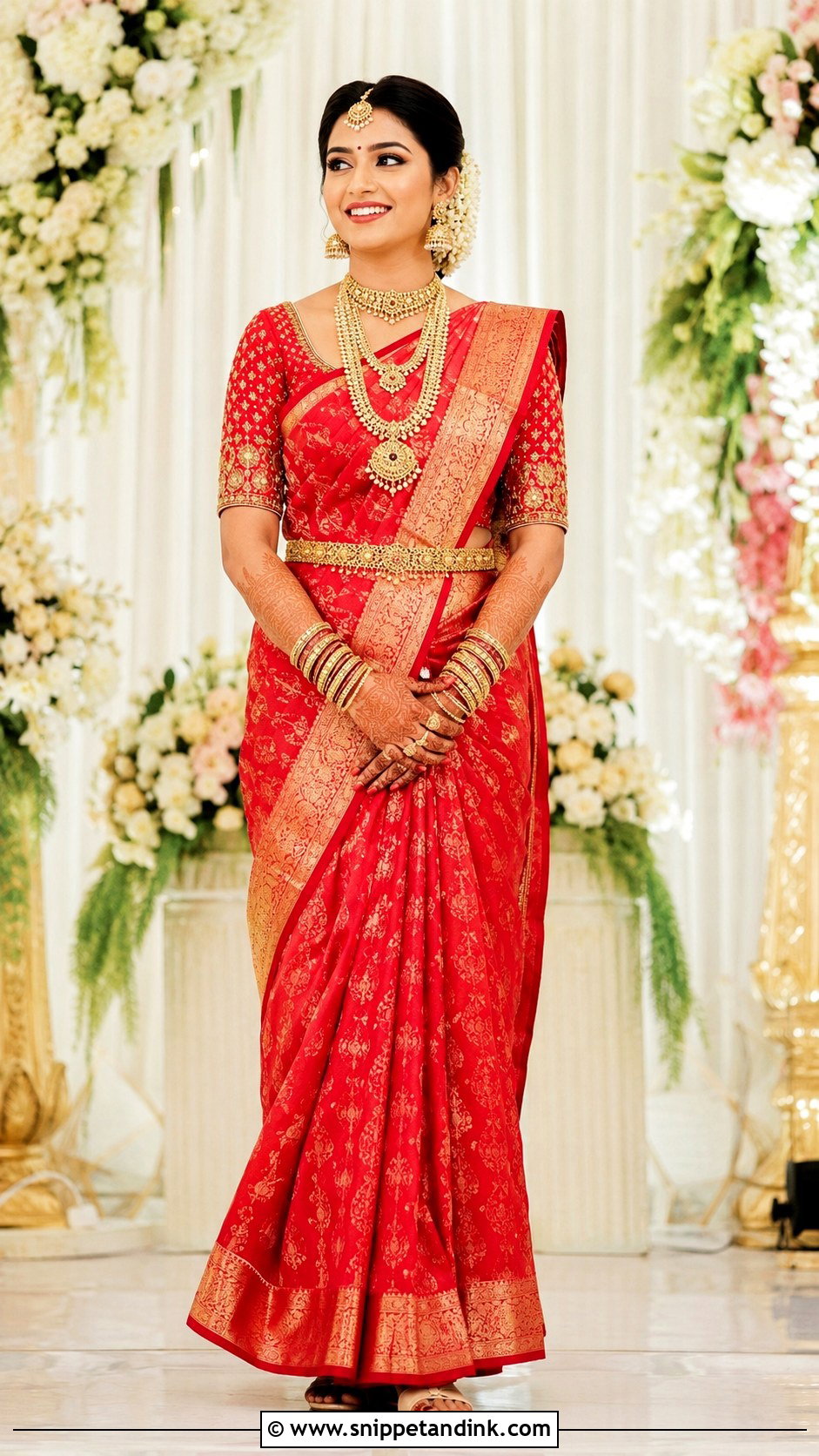 Red Banarasi Saree Bridal Look - Snippet and Ink - 20 Asian Wedding Dresses