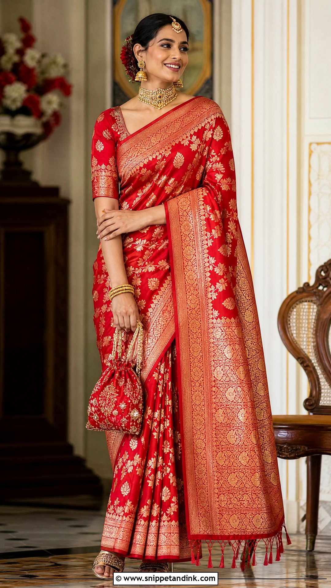 Red Banarasi Saree Bridal Trousseau Outfit - Snippet and Ink - 25 Bridal Trousseau Outfits