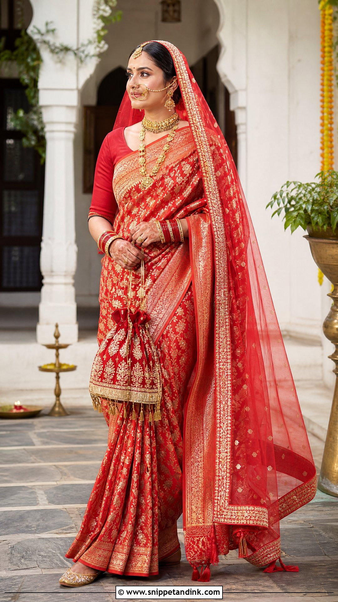 Red Banarasi Saree Garhwali Bride - Snippet and Ink - 25 Garhwali Bride Ideas