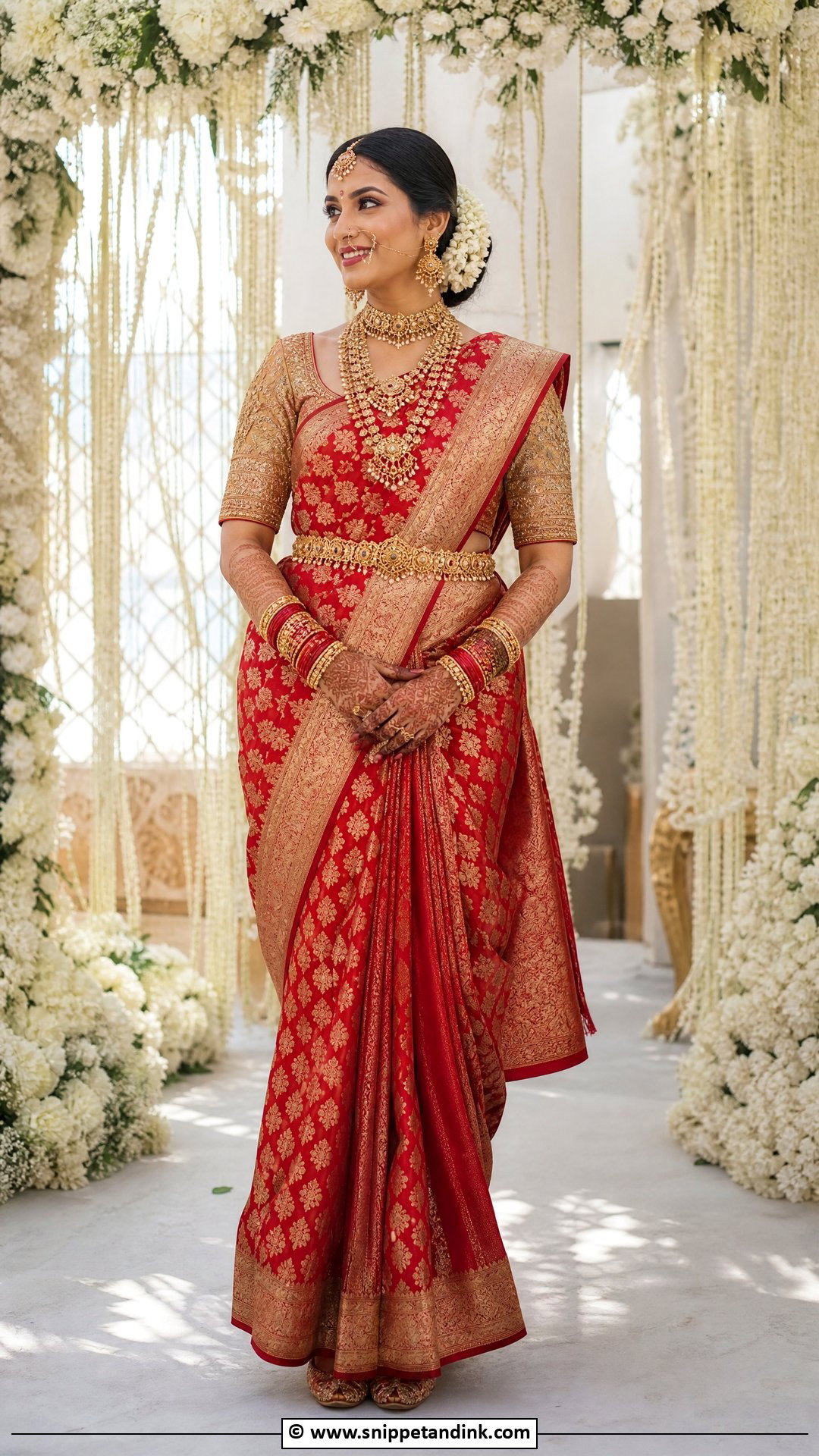 Red Banarasi Saree Indian Bride Outfit - Snippet and Ink - 35 Indian Bride Ideas