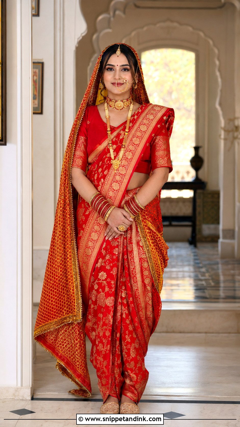 Red Banarasi Saree Kumauni Bride - Snippet and Ink - 20 Kumauni Bride Ideas