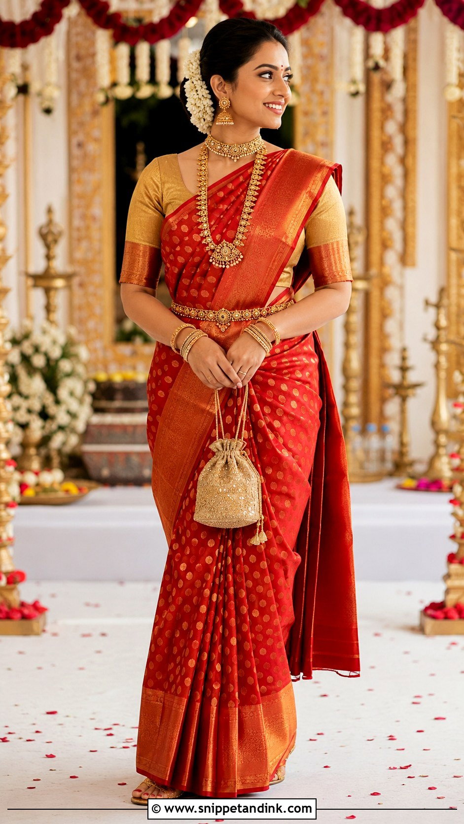 Red Banarasi Saree Mangalorean Bride - Snippet and Ink - 20 Mangalorean Bride Ideas