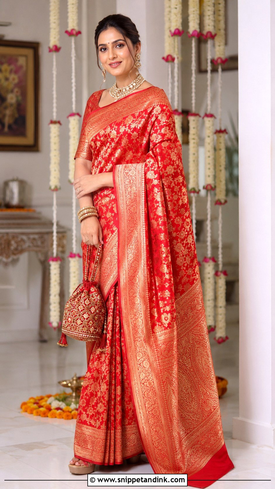Red Banarasi Saree Roka Outfit - Snippet and Ink - 20 Indian Roka Outfits