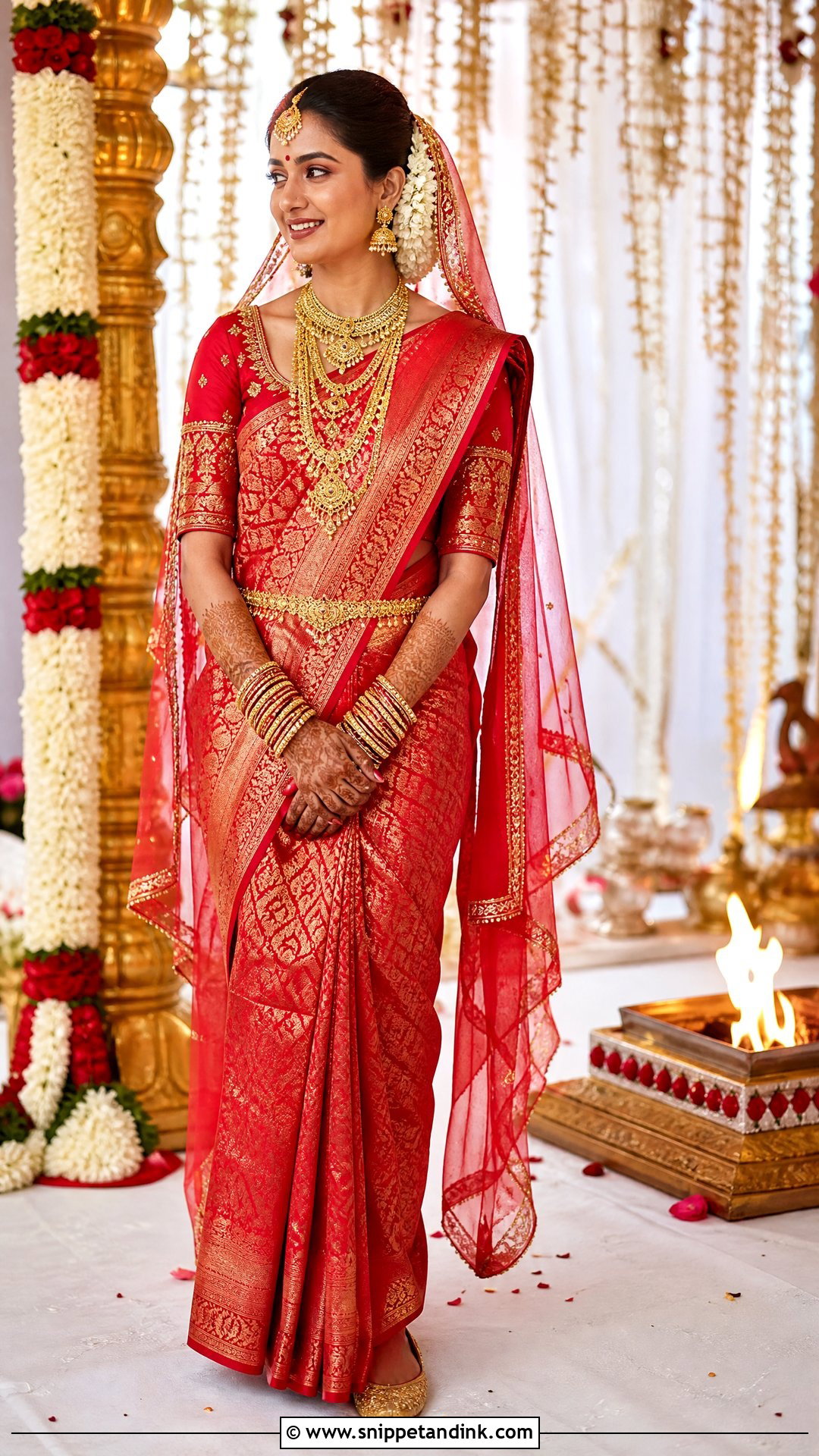 Red Banarasi Saree Vaidik Marriage Dress - Snippet and Ink - 20 Vaidik Marriage Dress Ideas