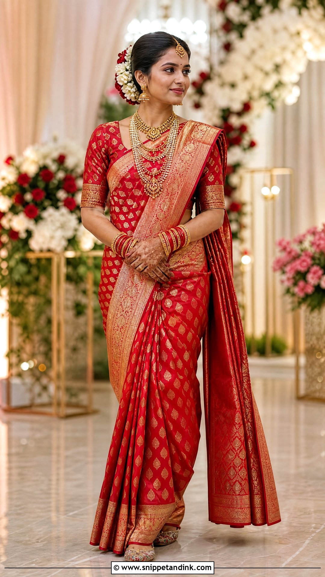 Red Banarasi Saree Wedding Look - Snippet and Ink - 25 Traditional Dress for Wedding Ideas