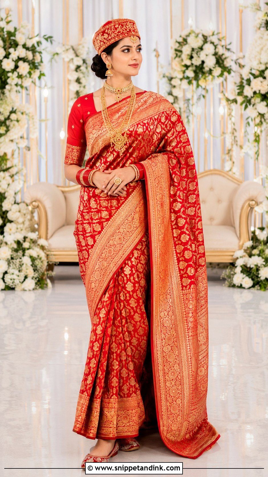 Red Banarasi Saree With Taranga - Snippet and Ink - 20 Kashmiri Pandit Bride Ideas