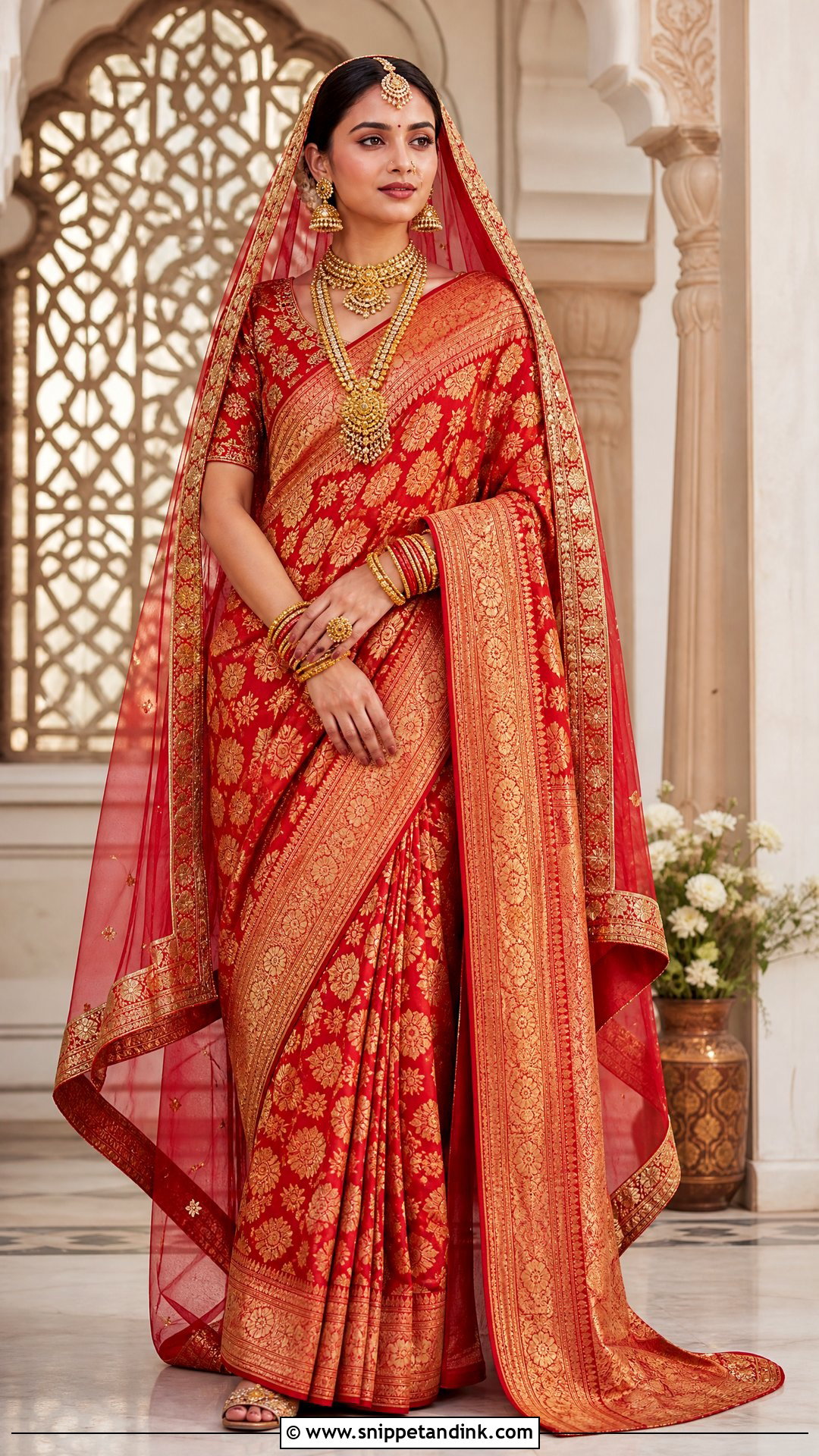 Red Banarasi Silk Indian Bridal Saree - Snippet and Ink - 20 Indian Bride Wedding Dress Ideas