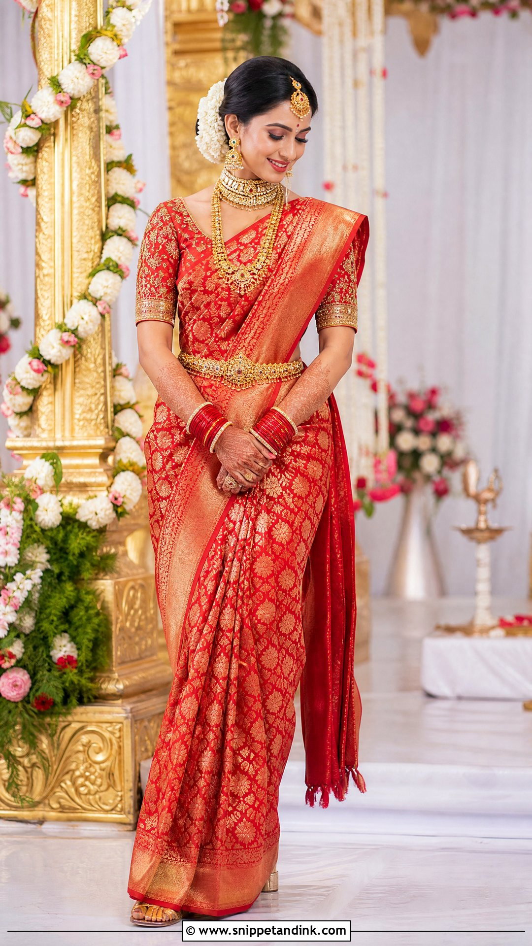 Red Banarasi Silk Saree - Snippet and Ink - 25 Hindu Wedding Dress Ideas