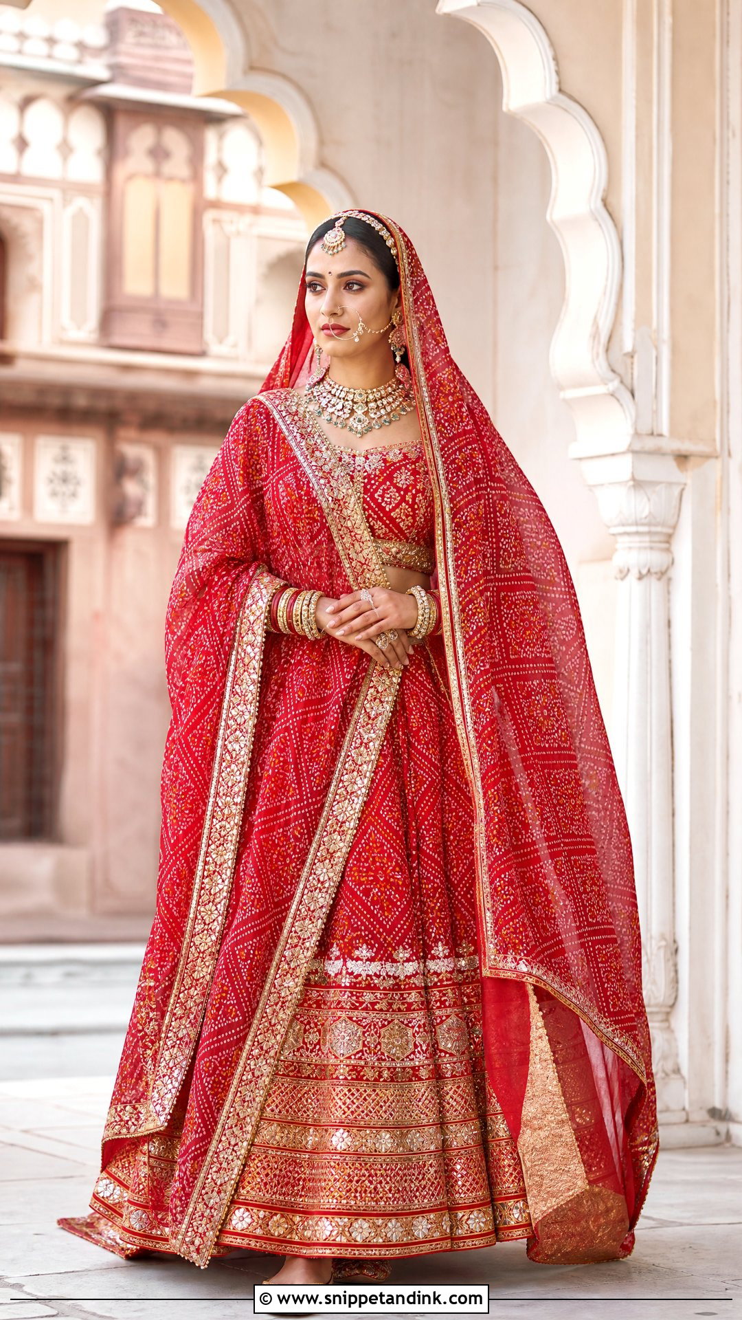 Red Bandhani Bridal Lehenga - Snippet and Ink - 20 Royal Indian Bride Outfit Ideas