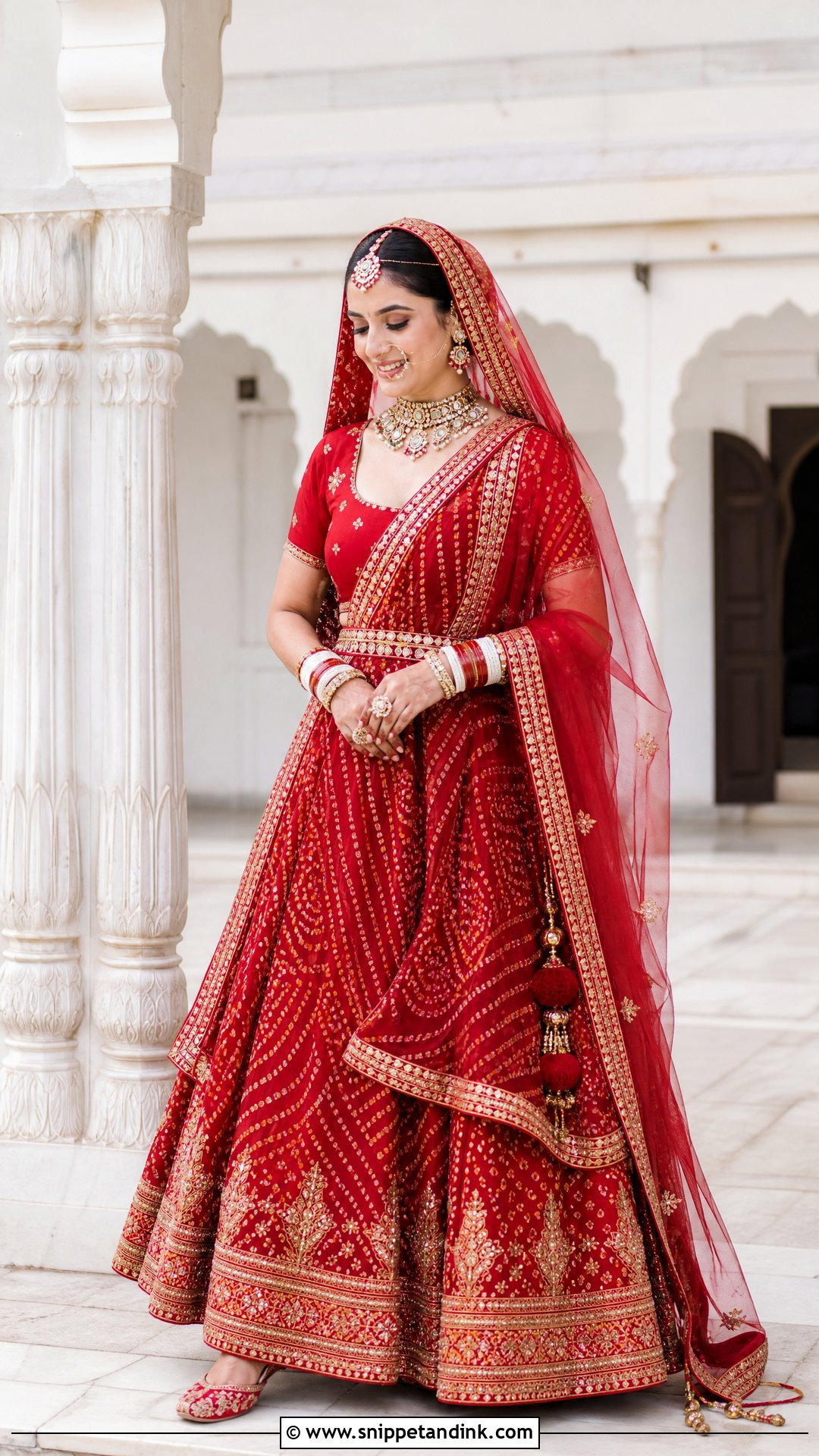 Red Bandhani Bridal Lehenga - Snippet and Ink - 20 Red Indian Bridal Dress Ideas