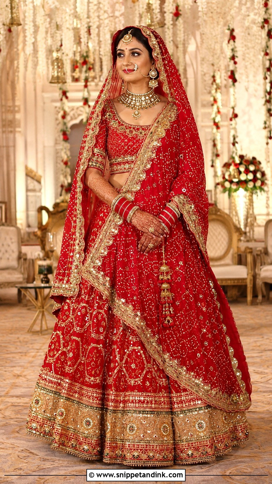 Red Bandhani Chundadi With Bridal Lehenga - Snippet and Ink - 20 Chundadi Design for Marriage Ideas