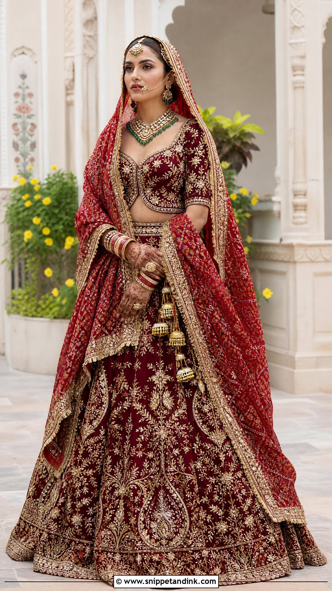 Red Bandhani Dupatta With Maroon Lehenga - Snippet and Ink - 20 Red Dupatta for Bride Ideas