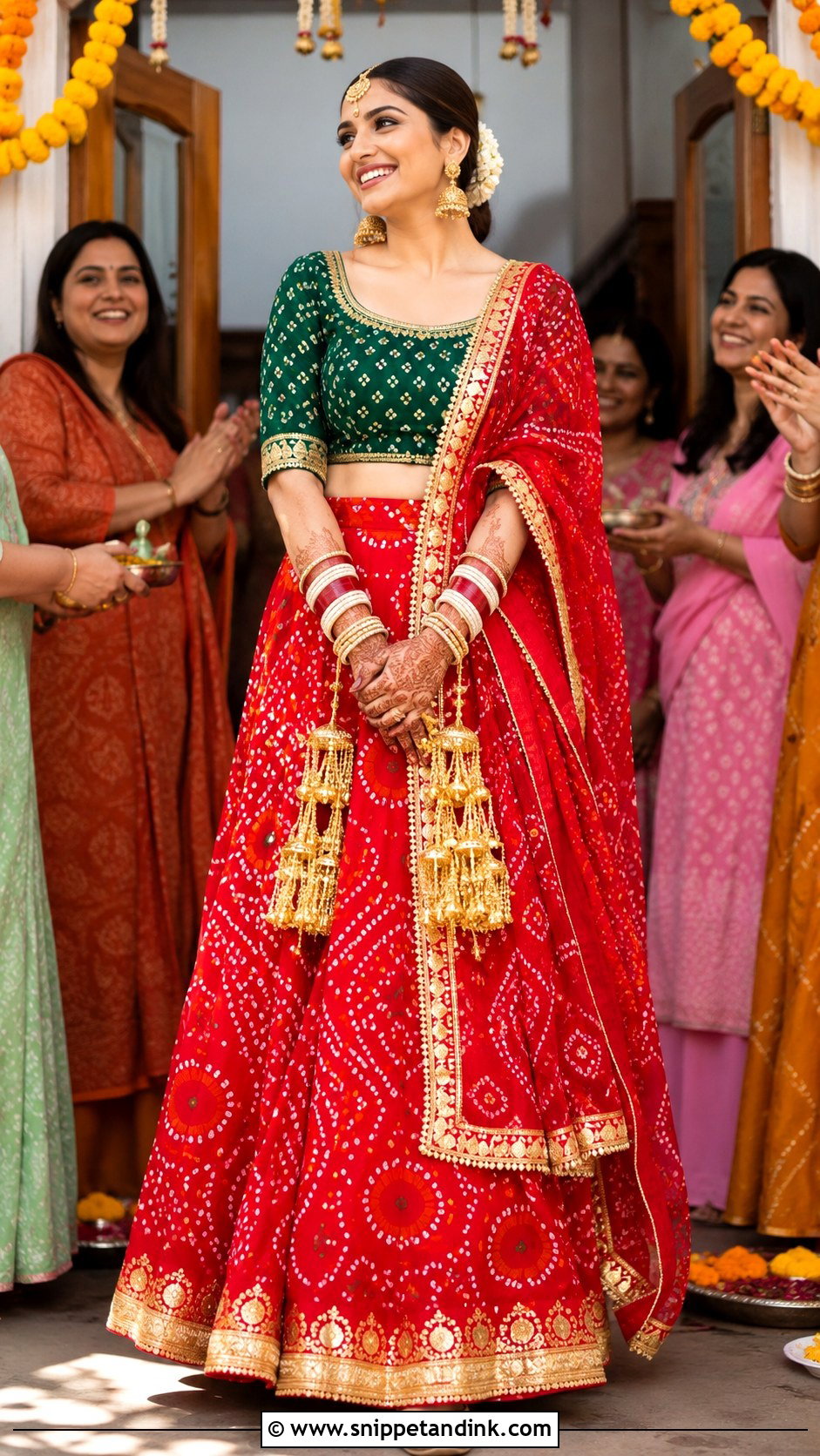 Red Bandhani Lehenga Chooda Ceremony Outfit - Snippet and Ink - 20 Chooda Ceremony Outfit Ideas