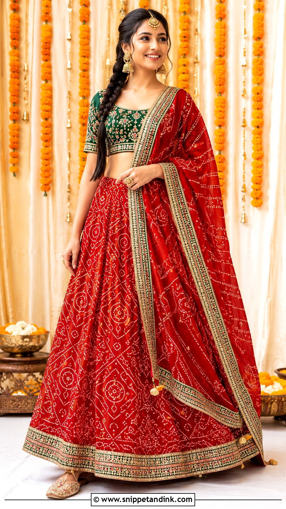 Red Bandhani Mehndi Lehenga - Snippet and Ink - 20 Bride Mehndi Dress Ideas