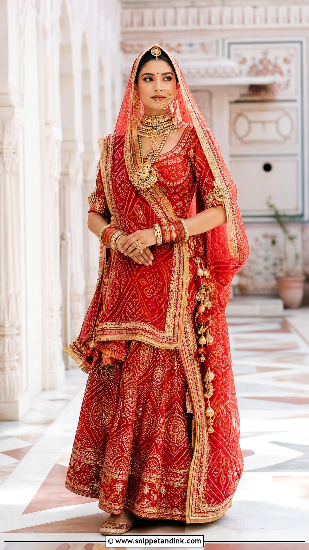 Red Bandhani Rajputana Bridal Look - Snippet and Ink - 20 Rajputana Bride Ideas