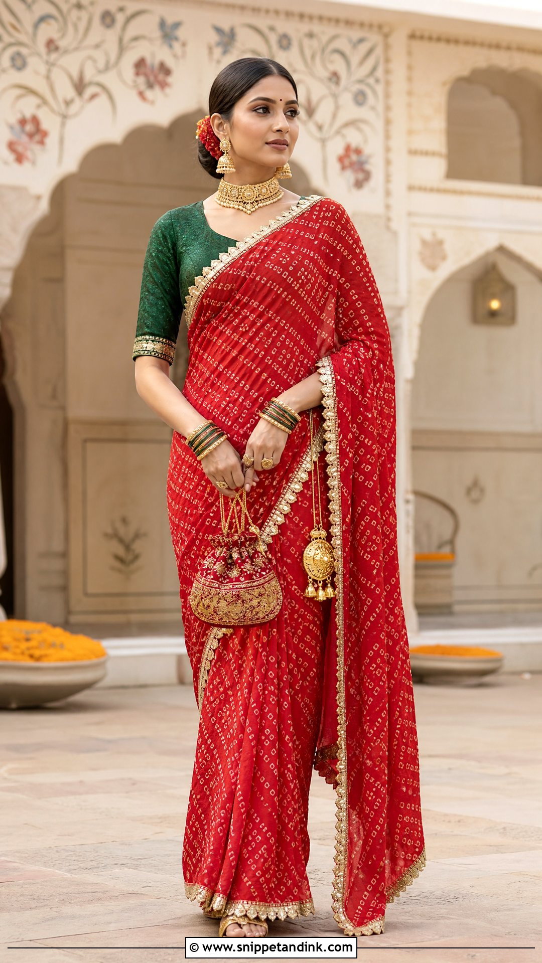 Red Bandhani Saree Wedding Outfit - Snippet and Ink - 20 Rajasthani Wedding Dress Ideas