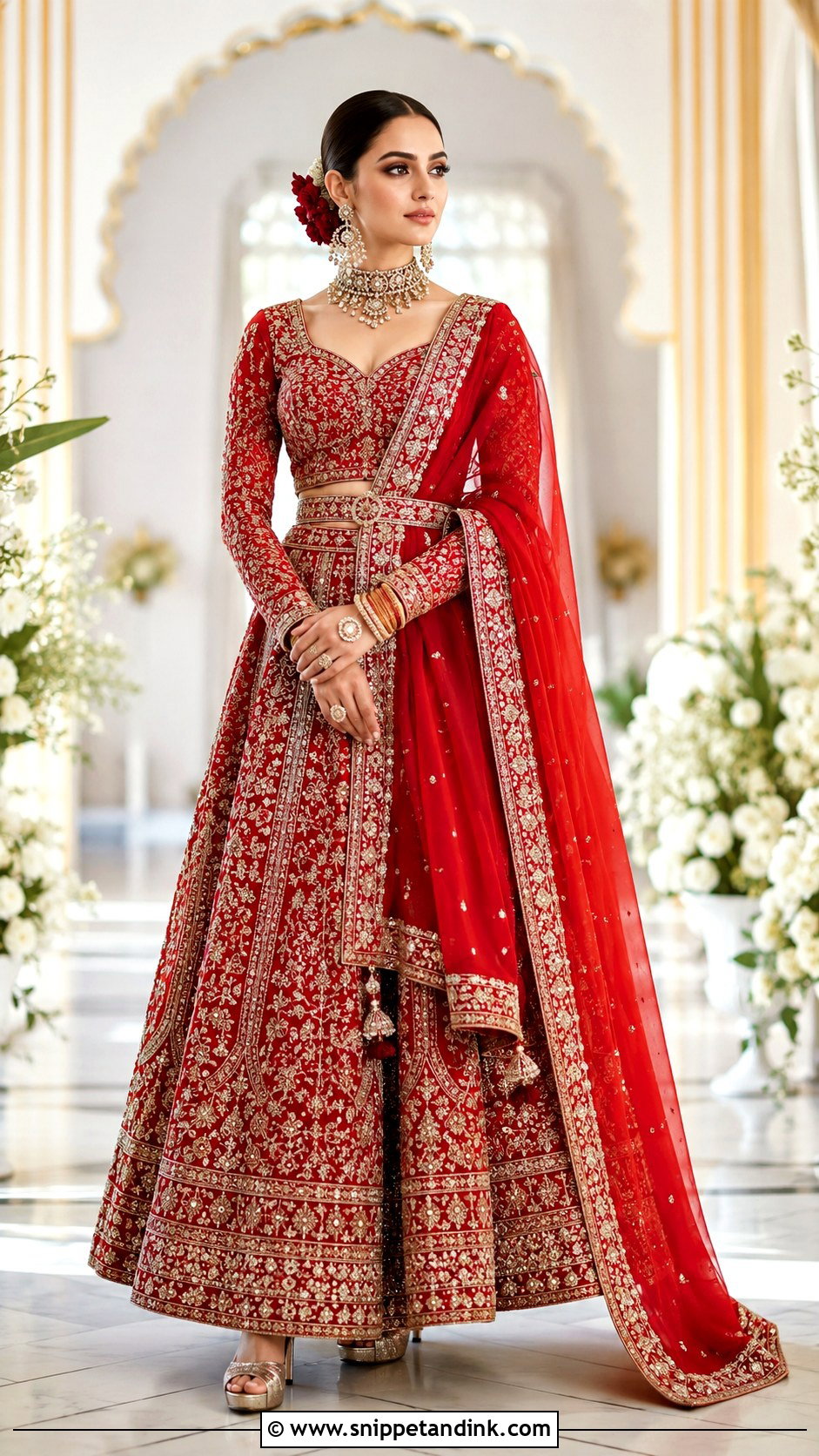 Red Belted Bridal Lehenga - Snippet and Ink - 25 Red Lehanga Bridal Outfits