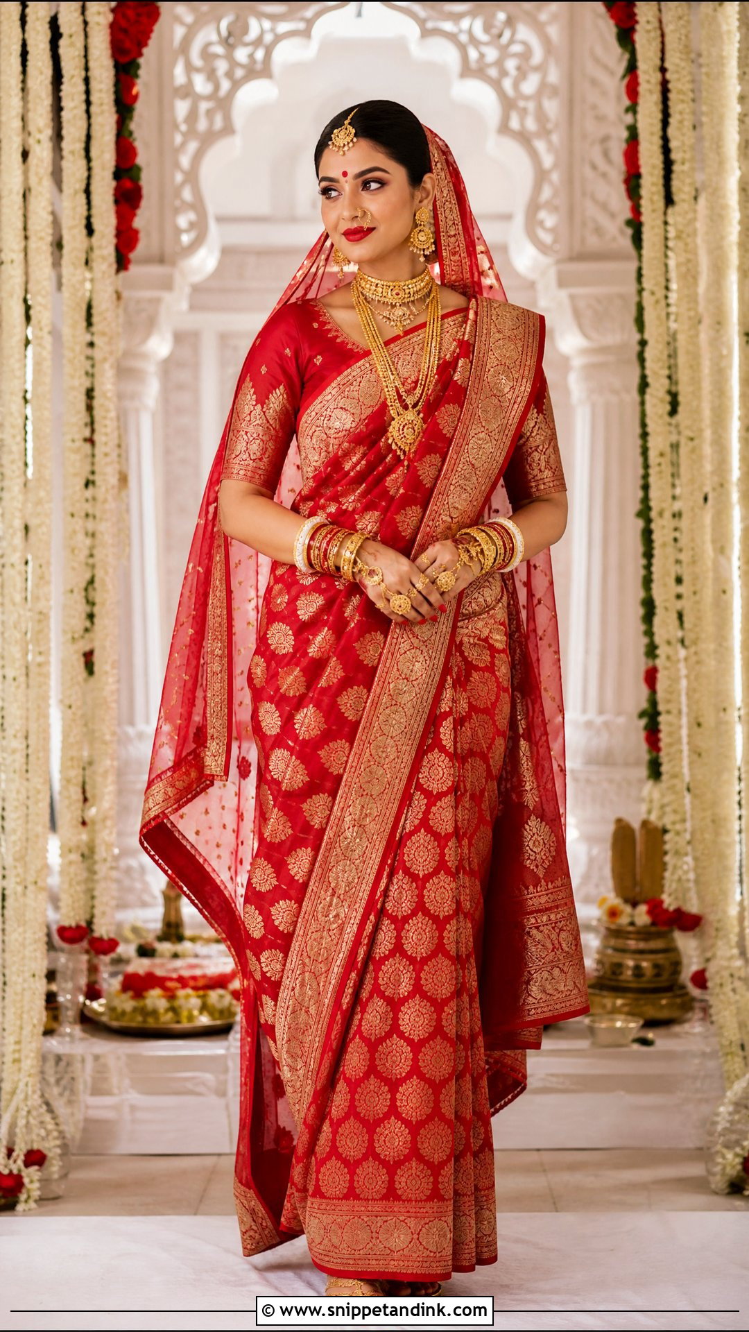Red Bengali Bridal Saree - Snippet and Ink - 20 Royal Indian Bride Outfit Ideas