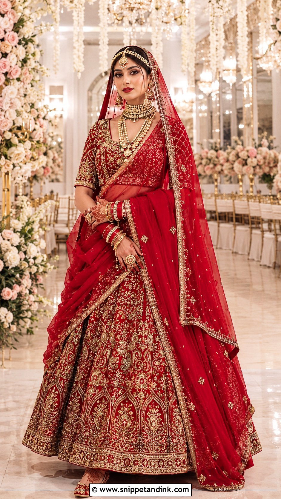 Red Bollywood Bridal Veil Lehenga - Snippet and Ink - 20 Bollywood Bridal Ideas