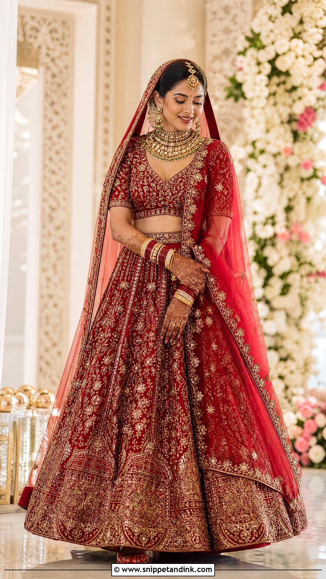 Red Bridal Aari Work Lehenga - Snippet and Ink - 25 Bridal Aari Work Ideas