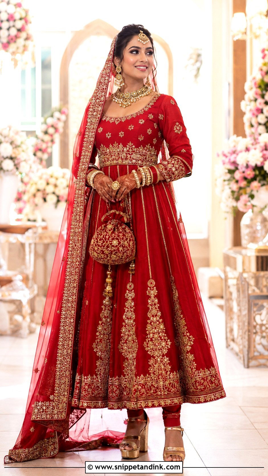 Red Bridal Anarkali Suit With Gold Dupatta - Snippet and Ink - 20 Anarkali Suit for Wedding Ideas