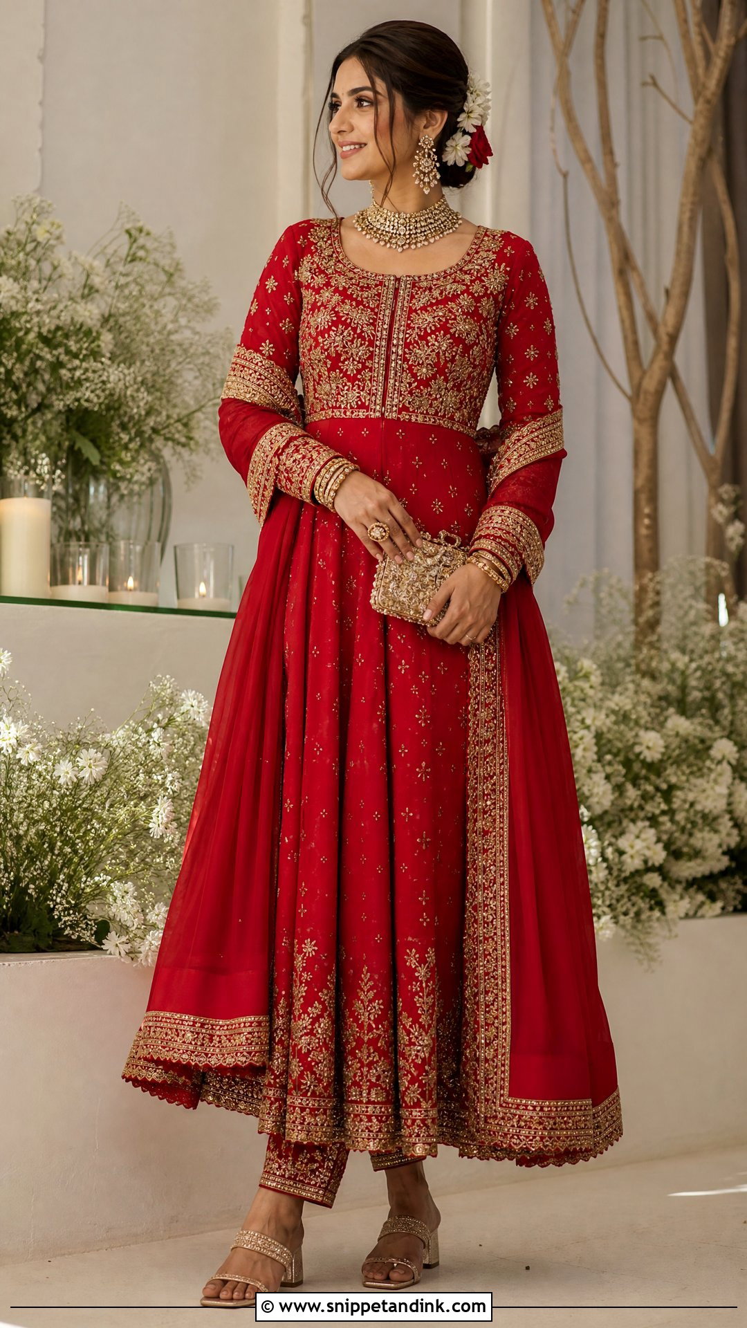 Red Bridal Anarkali With A Matching Dupatta - Snippet and Ink - 20 Red Bridal Outfit Ideas