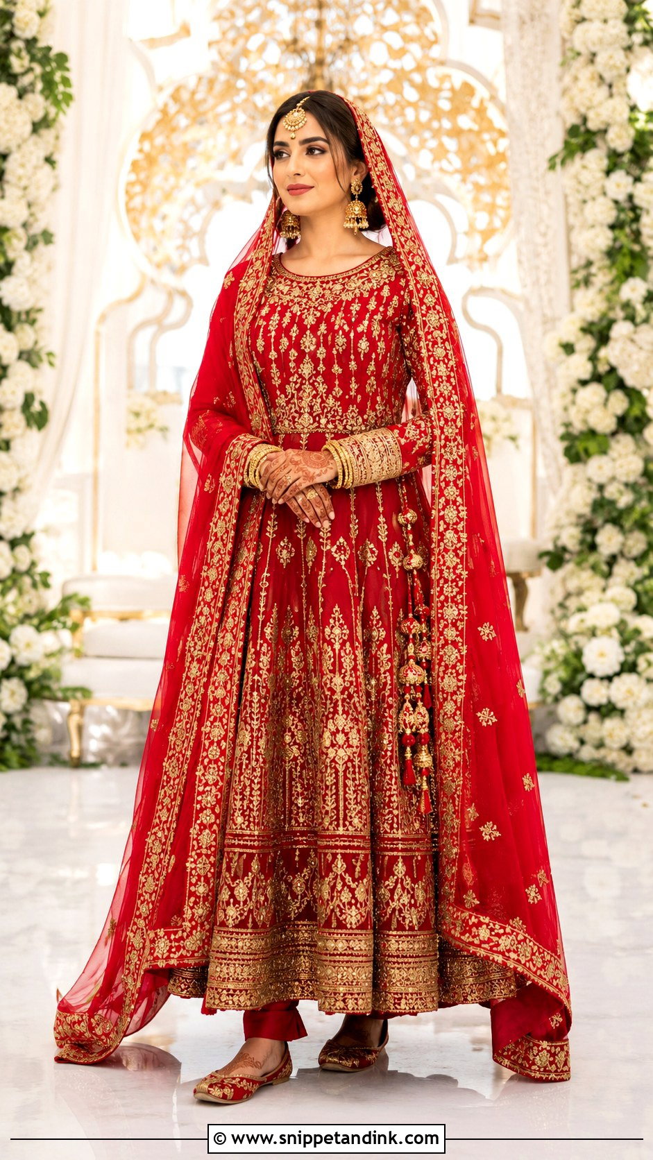 Red Bridal Anarkali With Zari Dupatta - Snippet and Ink - 20 Wedding Anarkali Ideas