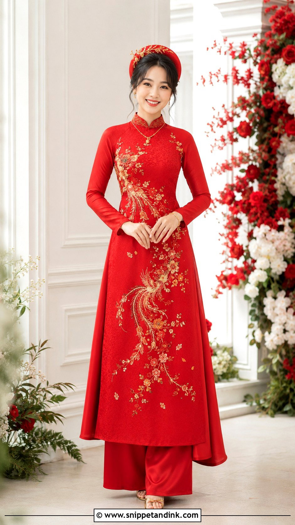 Red Bridal Ao Dai - Snippet and Ink - 25 Bride Traditional Outfit Ideas