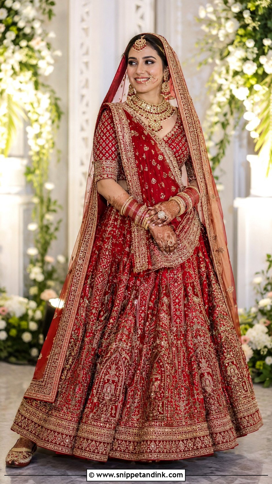 Red Bridal Chaniya Choli With Double Dupatta - Snippet and Ink - 20 Bridal Chaniya Choli Indian Weddings Ideas