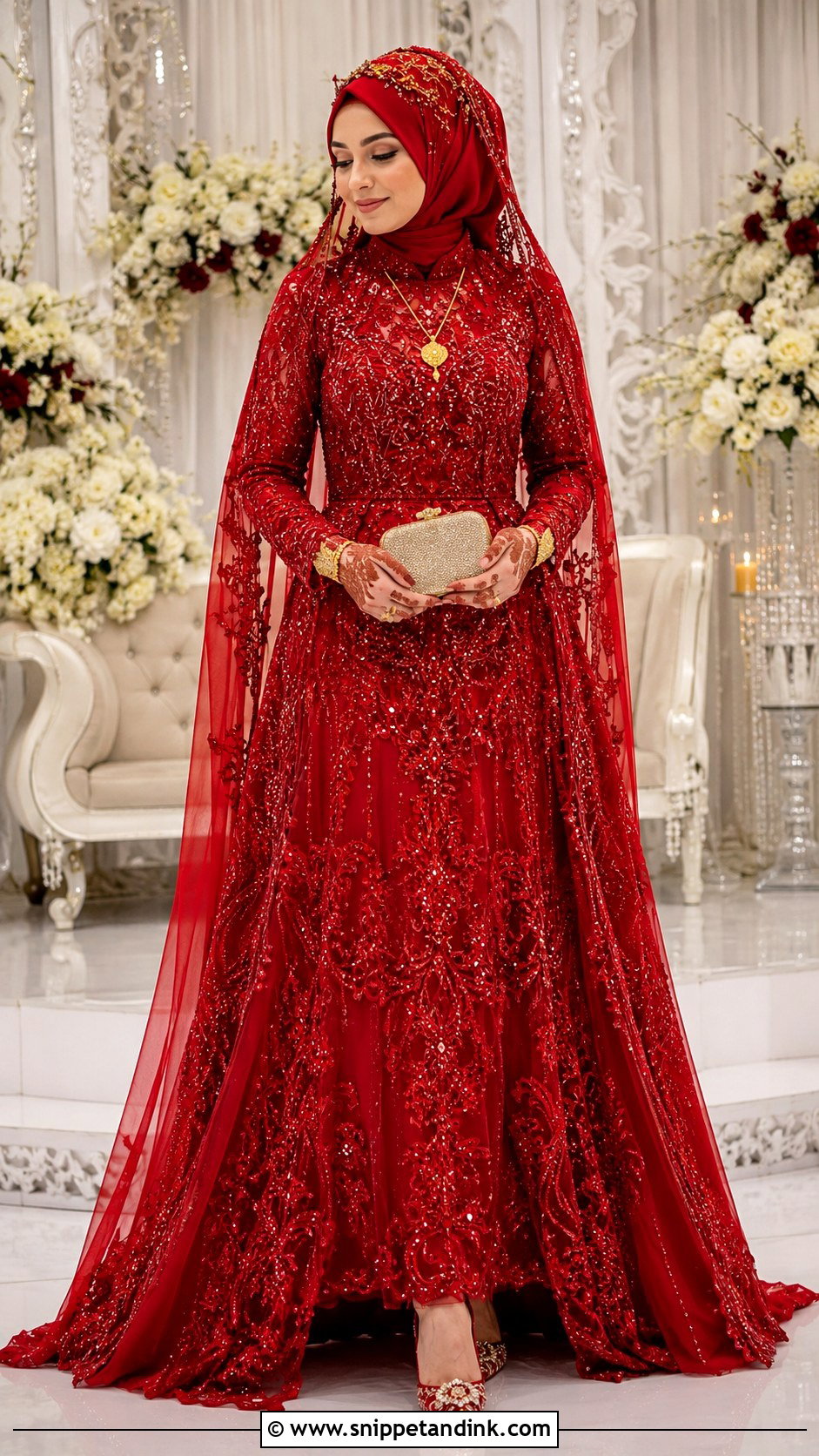 Red Bridal Dress Hijab - Snippet and Ink - 35 Wedding Dress Hijab Ideas