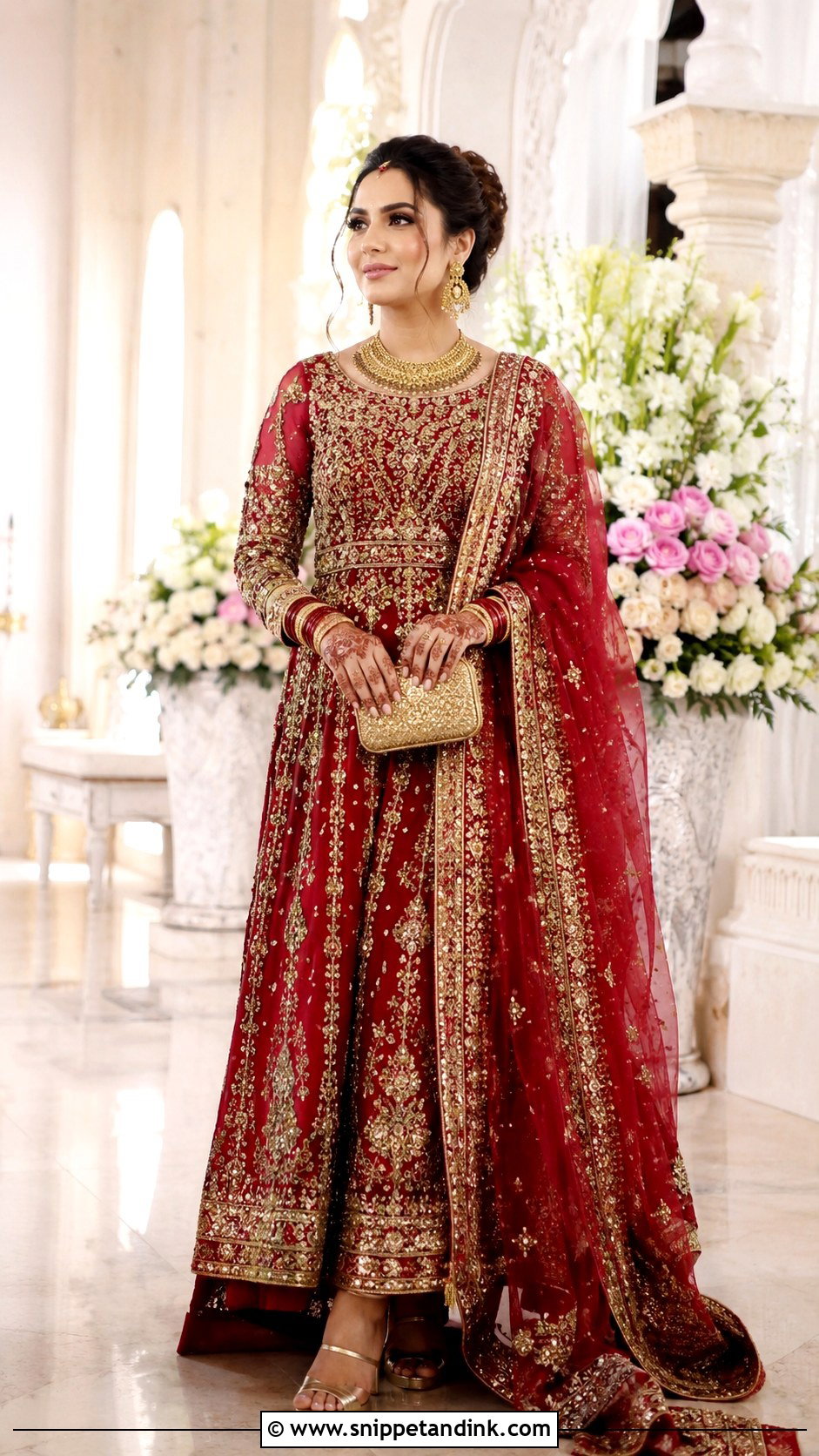 Red Bridal Dress With Gold Jewelry - Snippet and Ink - 30 Red Bridal Dress Ideas