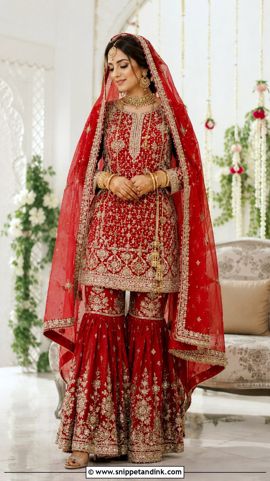 Red Bridal Gharara Dress - Snippet and Ink - 30 Indian Muslim Wedding Dresses