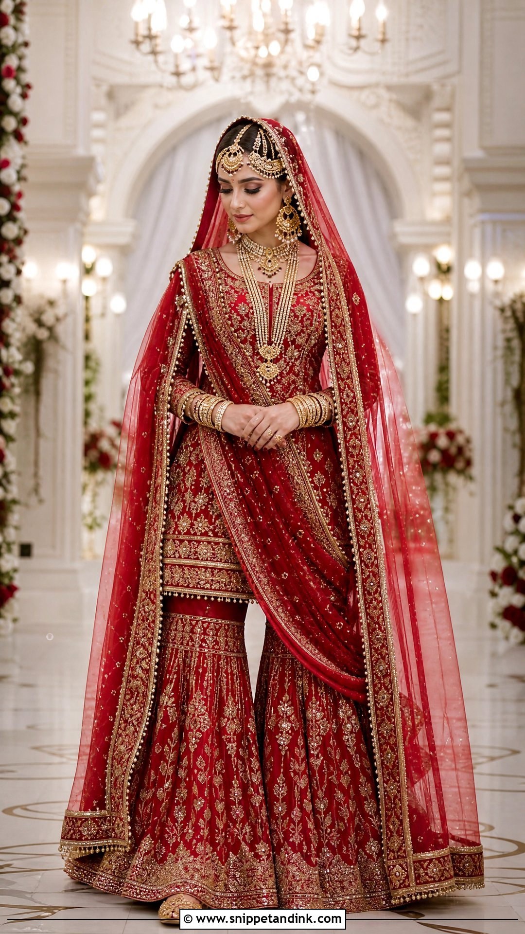 Red Bridal Gharara With Double Dupatta - Snippet and Ink - 20 Red Bridal Gharara Ideas