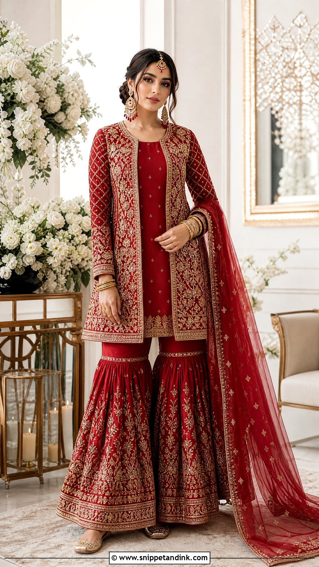 Red Bridal Gharara With Embroidered Jacket - Snippet and Ink - 20 Red Bridal Gharara Ideas