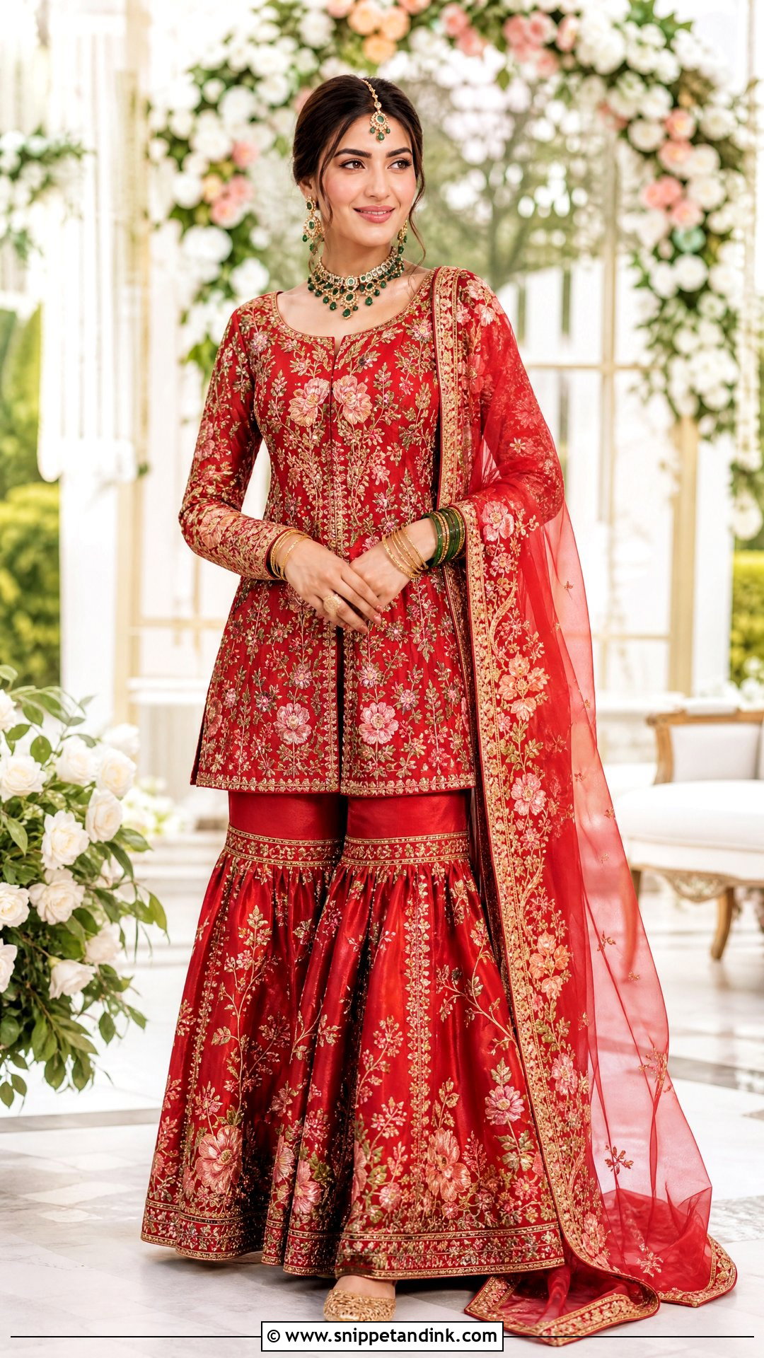 Red Bridal Gharara With Floral Resham Work - Snippet and Ink - 20 Red Bridal Gharara Ideas