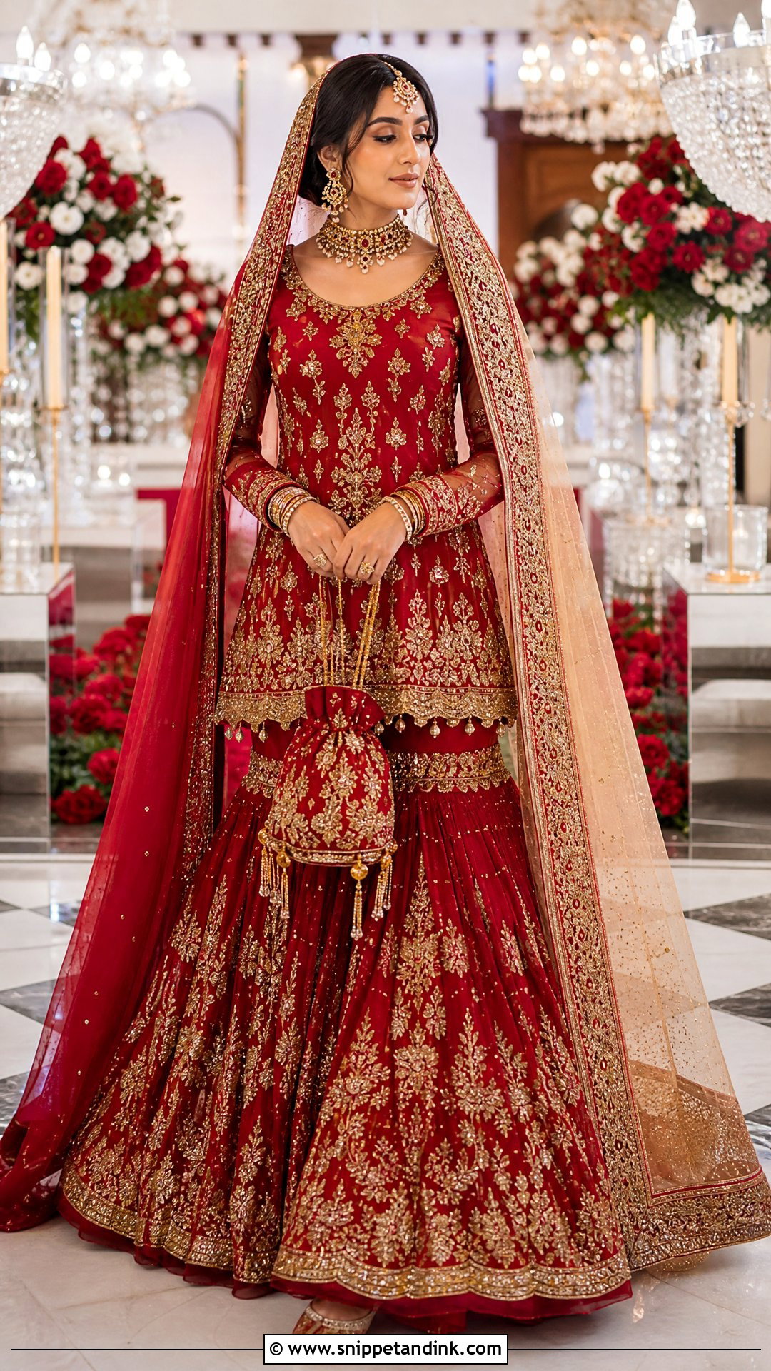 Red Bridal Gharara With Gold Zardozi - Snippet and Ink - 20 Red Bridal Gharara Ideas