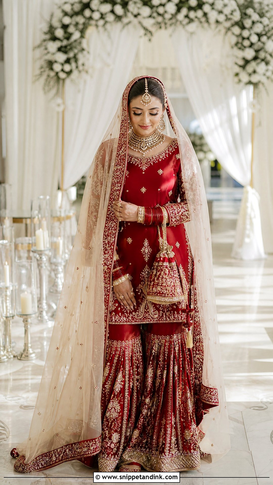 Red Bridal Gharara With Ivory Dupatta - Snippet and Ink - 20 Red Bridal Gharara Ideas