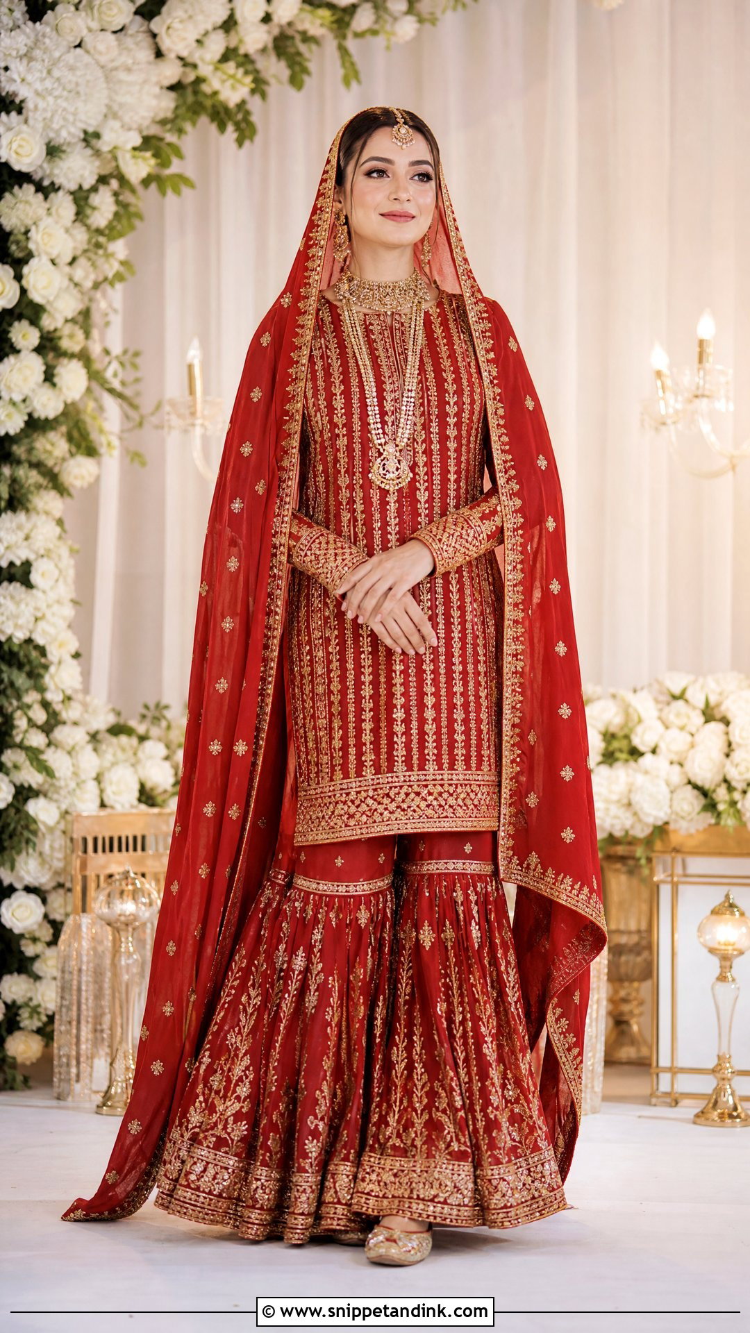 Red Bridal Gharara With Long Kurta - Snippet and Ink - 20 Red Bridal Gharara Ideas