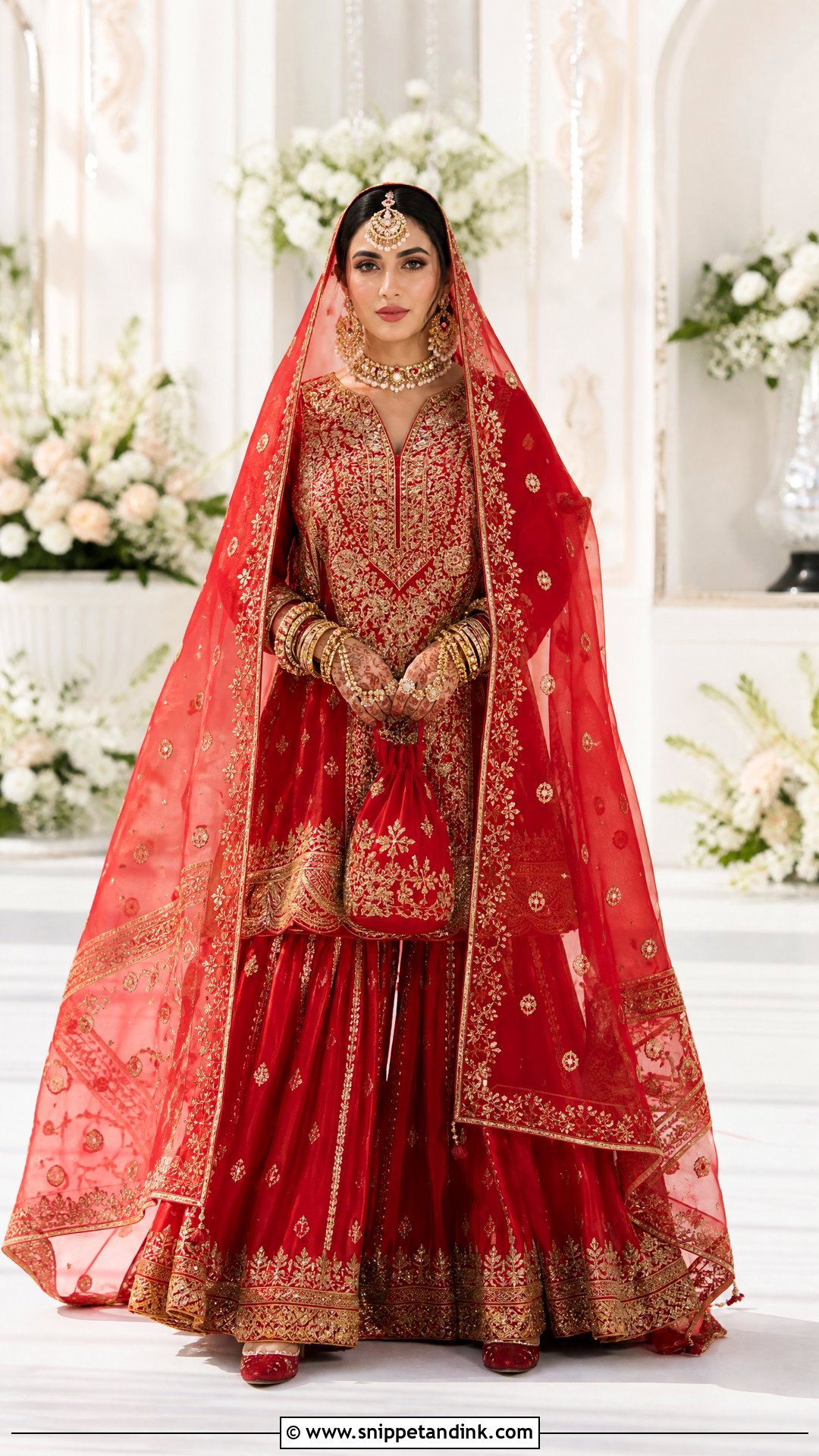 Red Bridal Gharara With Organza Dupatta - Snippet and Ink - 20 Red Bridal Gharara Ideas