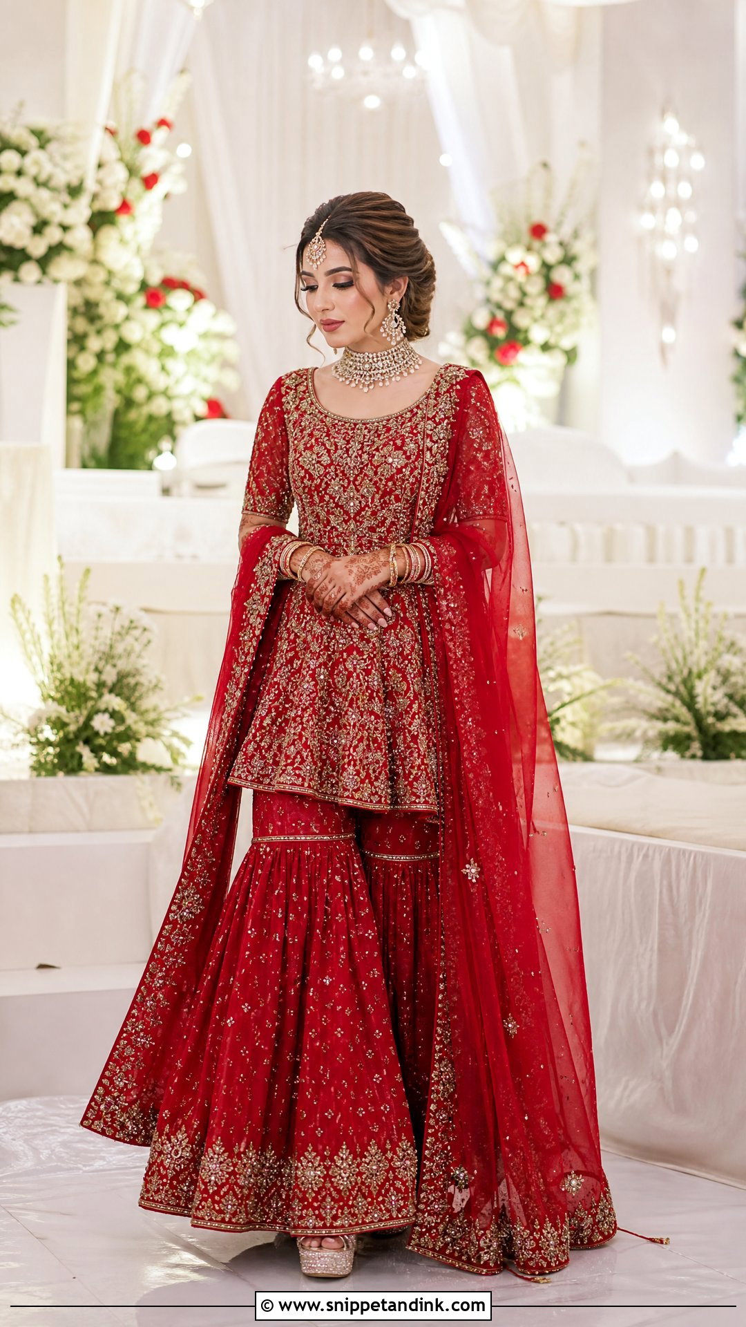 Red Bridal Gharara With Peplum Kurti - Snippet and Ink - 20 Red Bridal Gharara Ideas