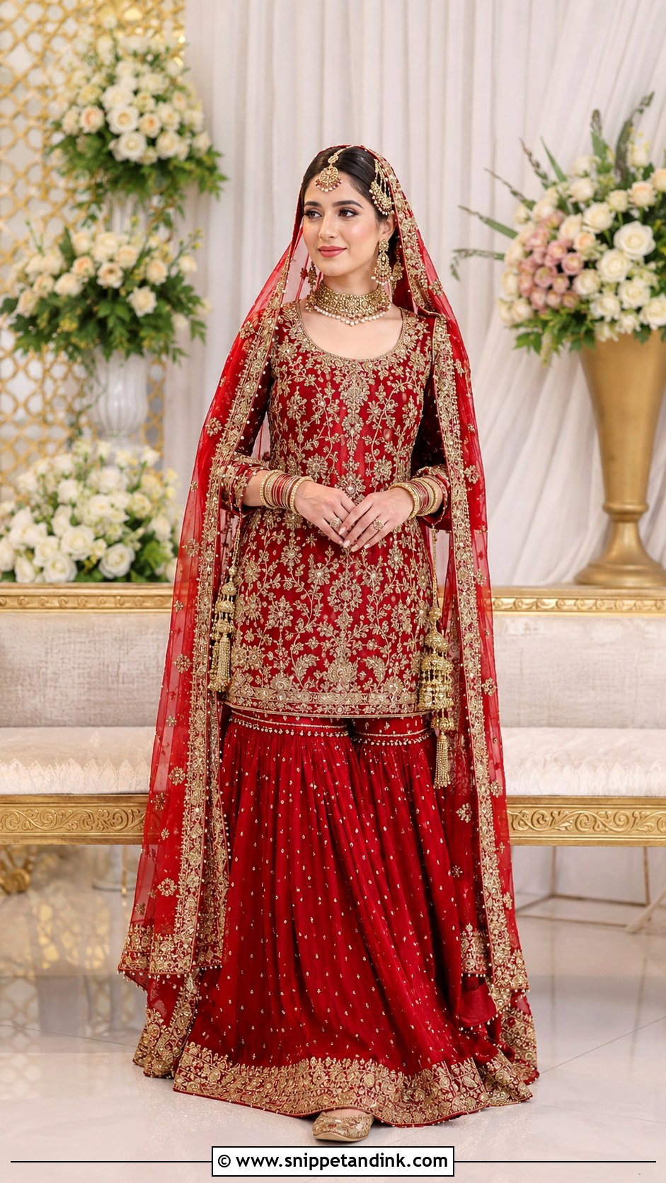 Red Bridal Gharara With Short Shirt - Snippet and Ink - 25 Pakistani Red Bridal Dress Ideas