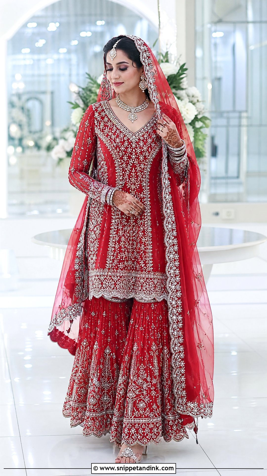 Red Bridal Gharara With Silver Embroidery - Snippet and Ink - 20 Red Bridal Gharara Ideas
