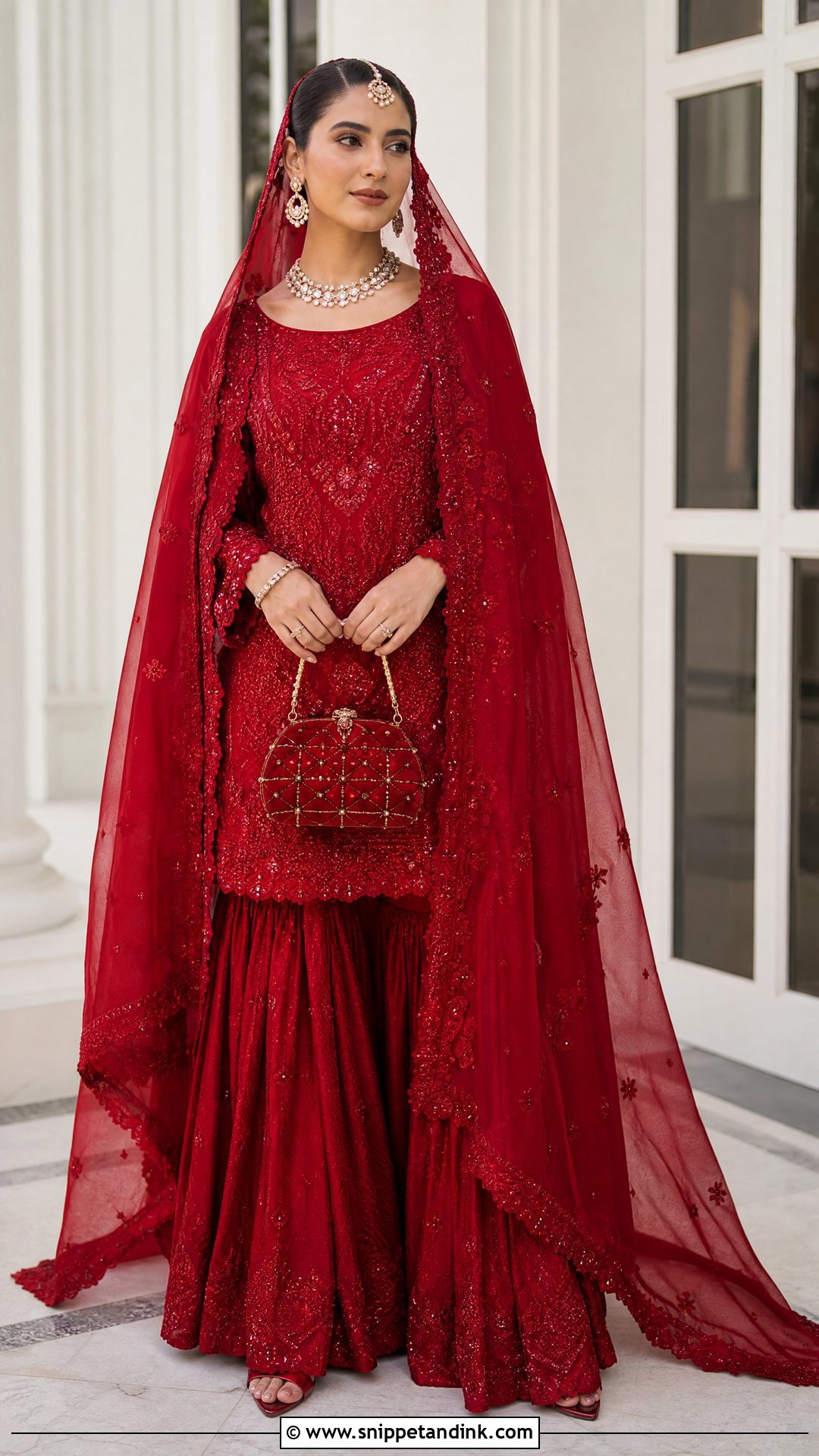 Red Bridal Gharara With Tone On Tone Embroidery - Snippet and Ink - 20 Red Bridal Gharara Ideas