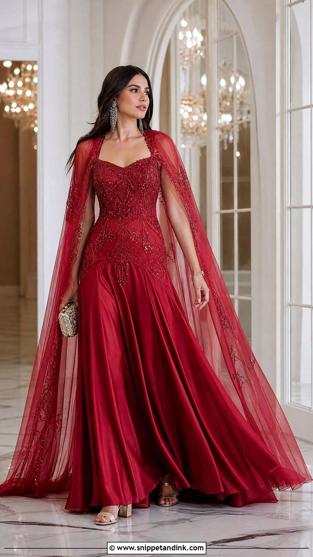 Red Bridal Gown With Crystal Accessories - Snippet and Ink - 20 Red Bridal Outfit Ideas